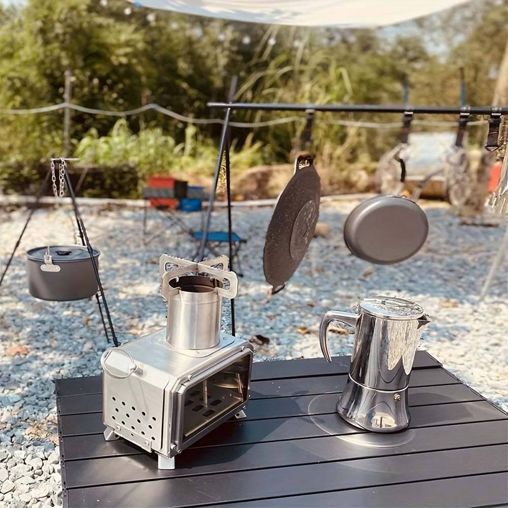 1pc Multi-functional Portable Stainless Steel Wood Stove, Lightweight Camping Cookware For Outdoor Picnic And Camping