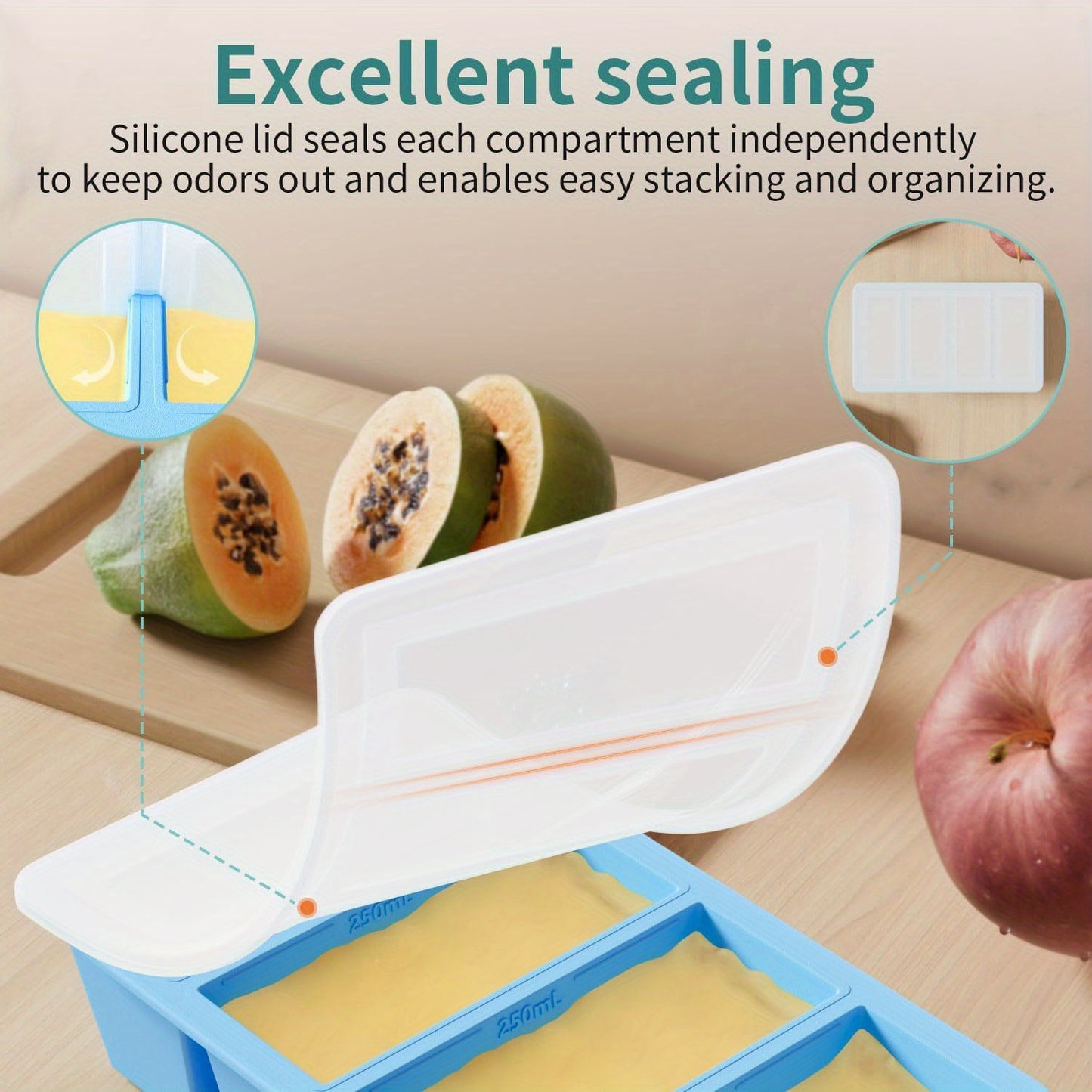 2pcs Silicone Soup Freezer Trays With Lids, Water Blue - Perfect For Freezing Broth, Sauces, Kitchen Storage Accessories