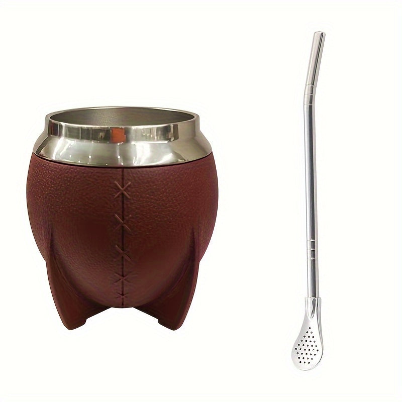 1pc, Yerba Mate Gourd With Bombilla, 9.47oz Stainless Steel Yerba Mate Cup, Double Wall Traditional Tea Cup, Drinkware, Christmas Gifts