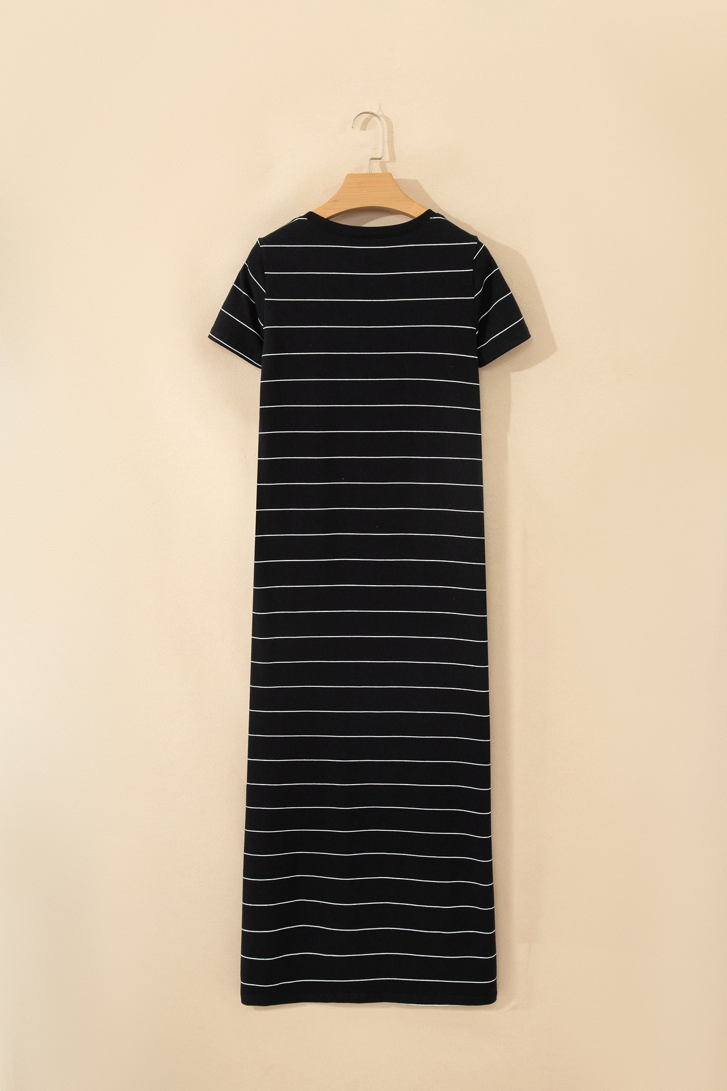 Black Stripe Casual Short Sleeve Side Slit Maxi T Shirt Dress