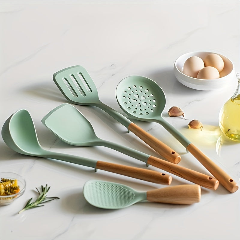 Silicone Kitchen Utensil Set - Long Handle Spatula & Soup Ladle, Non-Stick Cooking Tools for Home and Restaurant Use