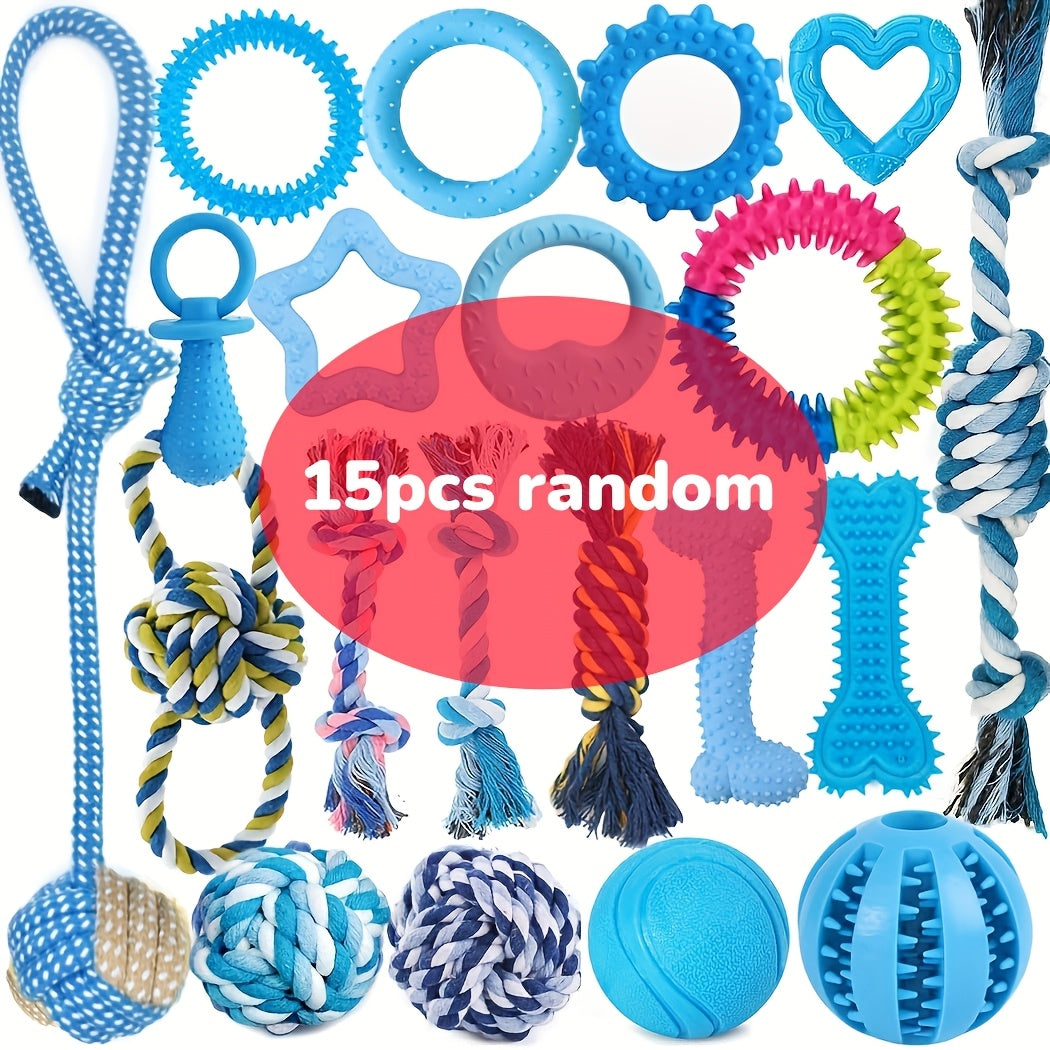 5/10/15pcs of Random Style Random Color Dog Chew Toys, Pet Toys, Suitable for Teething, Entertainment And Interaction, Puppy Chew Toy Pack, with Rope Knots, Rope Balls, Thorn Rings, Etc., Suitable for Small Dog Gifts