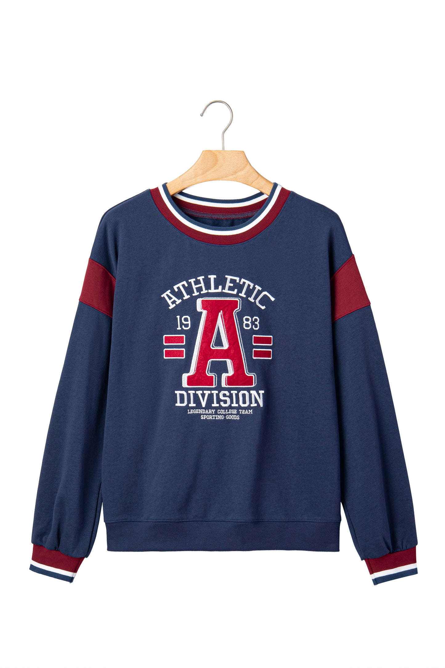Sail Blue Patchwork Round Neck Long Sleeve Sweatshirt