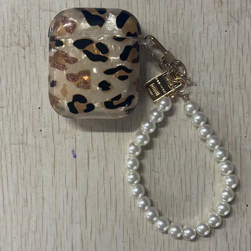 Stilvolle Kopfhörerhülle mit Leopardenmuster und Aufhängekette – perfekt für AirPods 1 und 2!