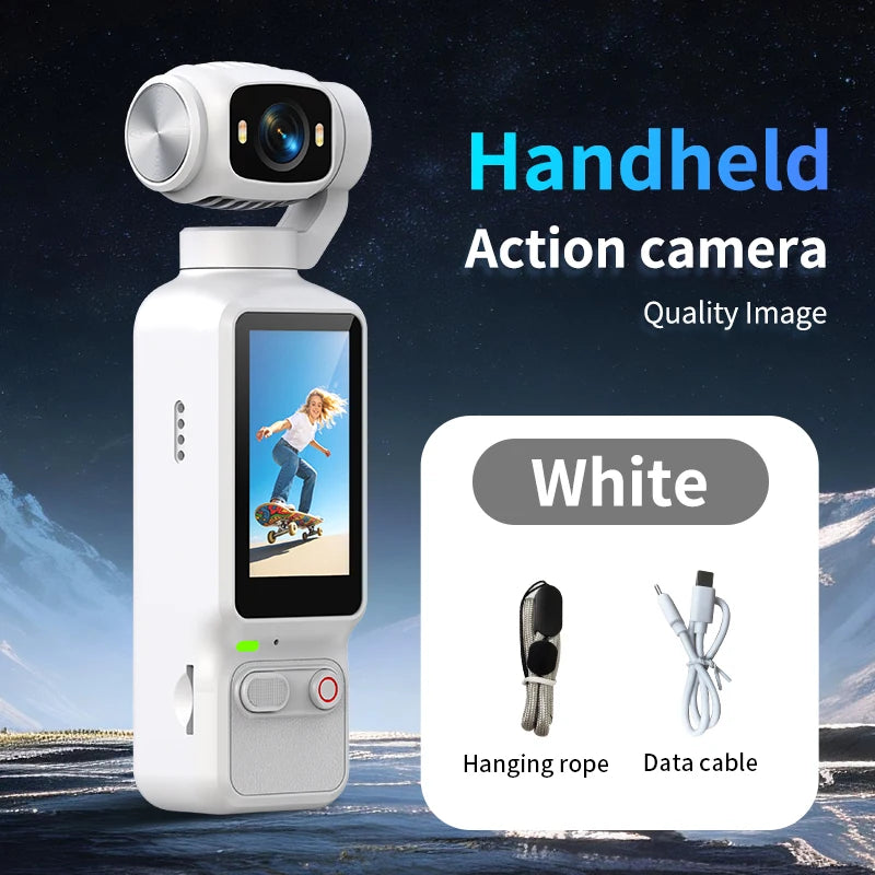 4K HD Handheld Outdoor Action Camera Portable Pocket Camera 180 ° Rotating Record Vlog Life Video Recording Entry Action Camer