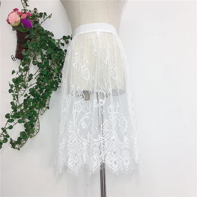 Transparent Sexy Lace Mesh Skirt Elastic High Waist Black White Tulle Mini Skirts Womens 2021 Skirt Korean Fashion