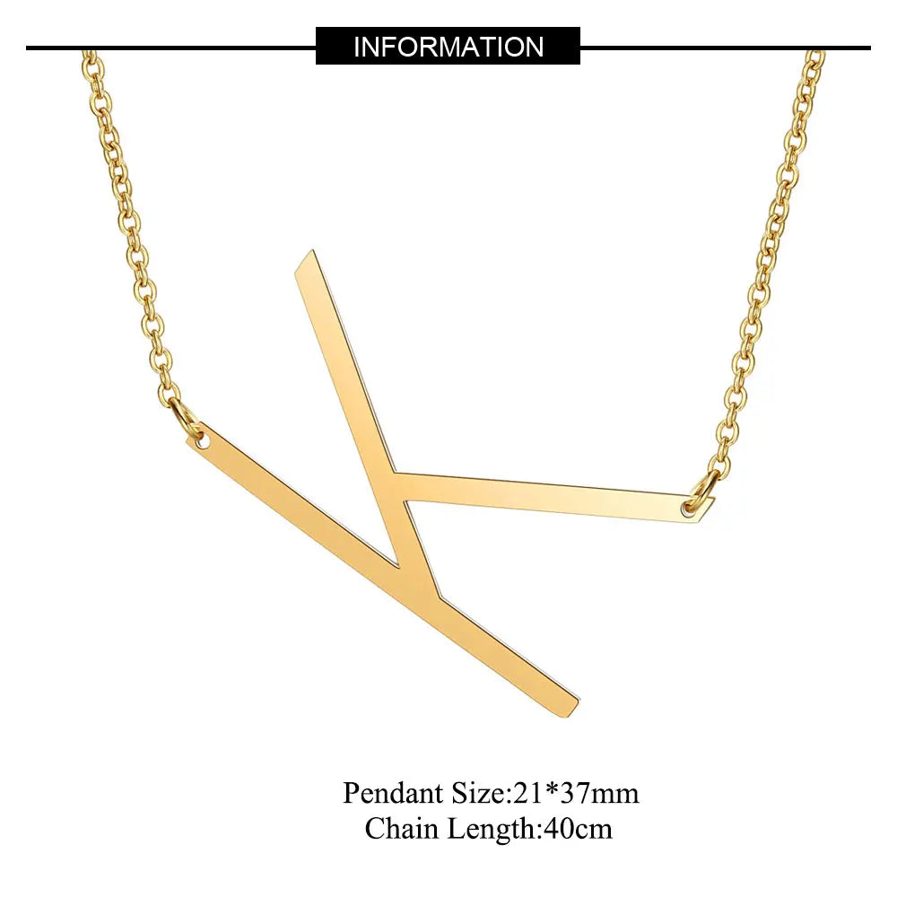 Large Initial Necklace 100% Stainless Steel Jewelry Big Letter Necklace A-Z Gold Color Necklace Monogram Necklace Gifts
