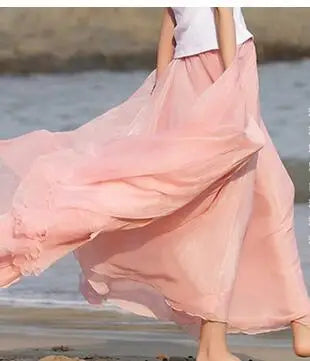 1pcs/lot bohemian style woman beach long skirt summer chiffon candy color long skirt casual skirt free size