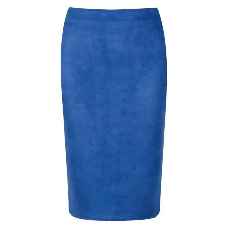 NEW Autumn Summer Women Suede Midi Pencil Skirt High Waist Gray green XXL Sexy Style Stretch Wrap Ladies Office Work