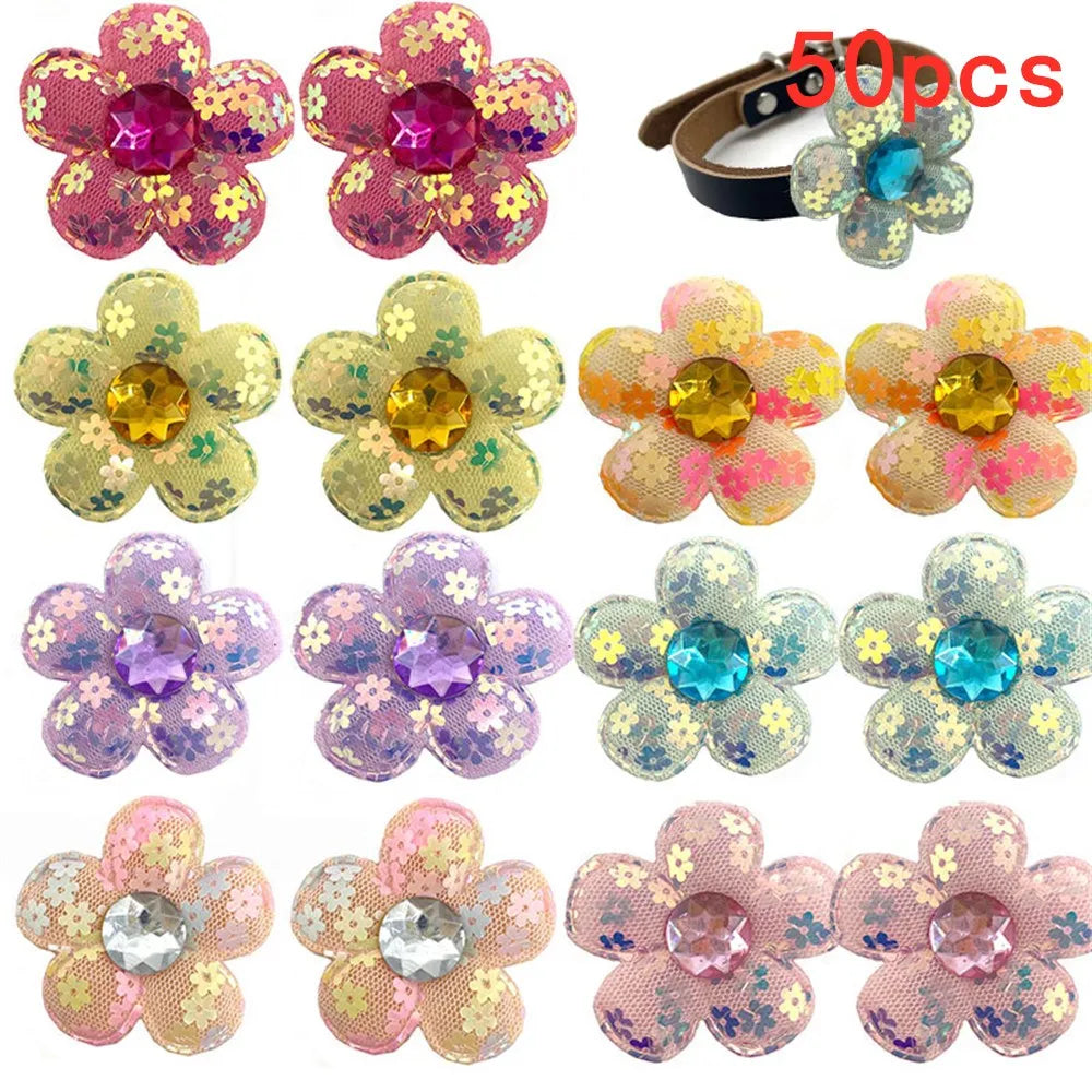 50pcs Pet Products Pet Dog Collar Decoration Accessories Small Dog Bowties Collar Accessories Small Dog Cat Puppy Collar Charms