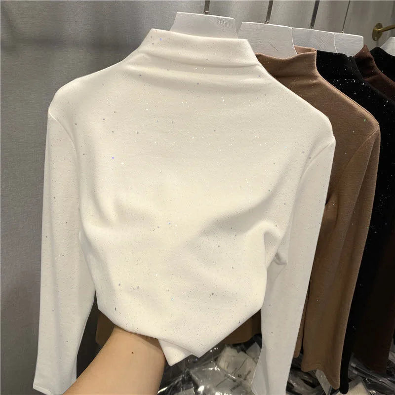 2022 Autumn Pullovers Sweater Korean Winter New Shiny Warm Blouse Women Long Sleeve Turtleneck Basic Tops Female Fall Clothe