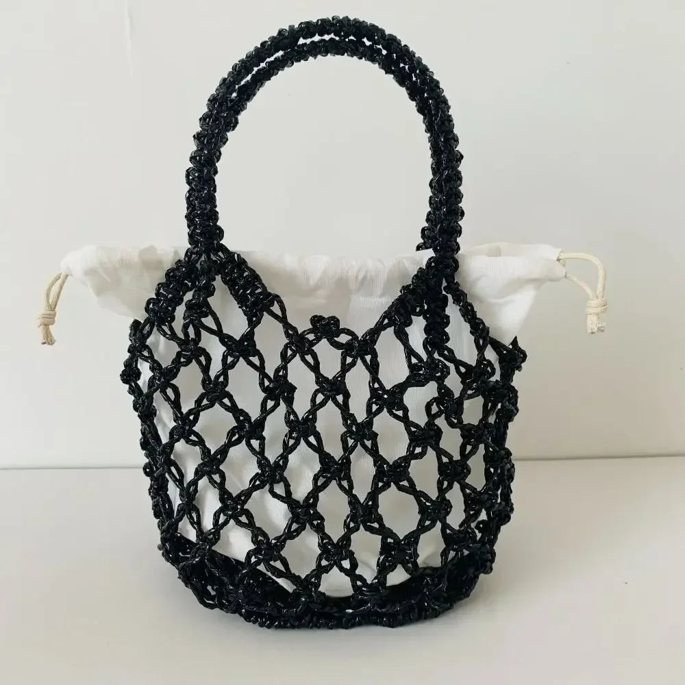 Fashion Luxury Women Woven Handbag Large Capacity Storage Bag Drawstring Bag Portable Woven Bag Weave Bucket Bag For Girls