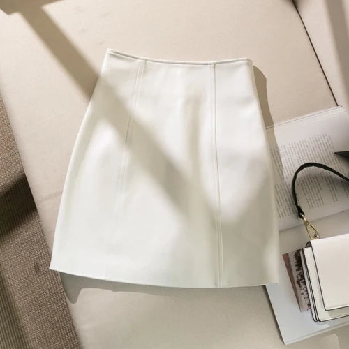 Hip Wrap Slim Fit Genuine Leather High Waist Thin 2025 A-line Sheepskin Short Skirt Female Fashion Women Harajuku Kawaii Casual