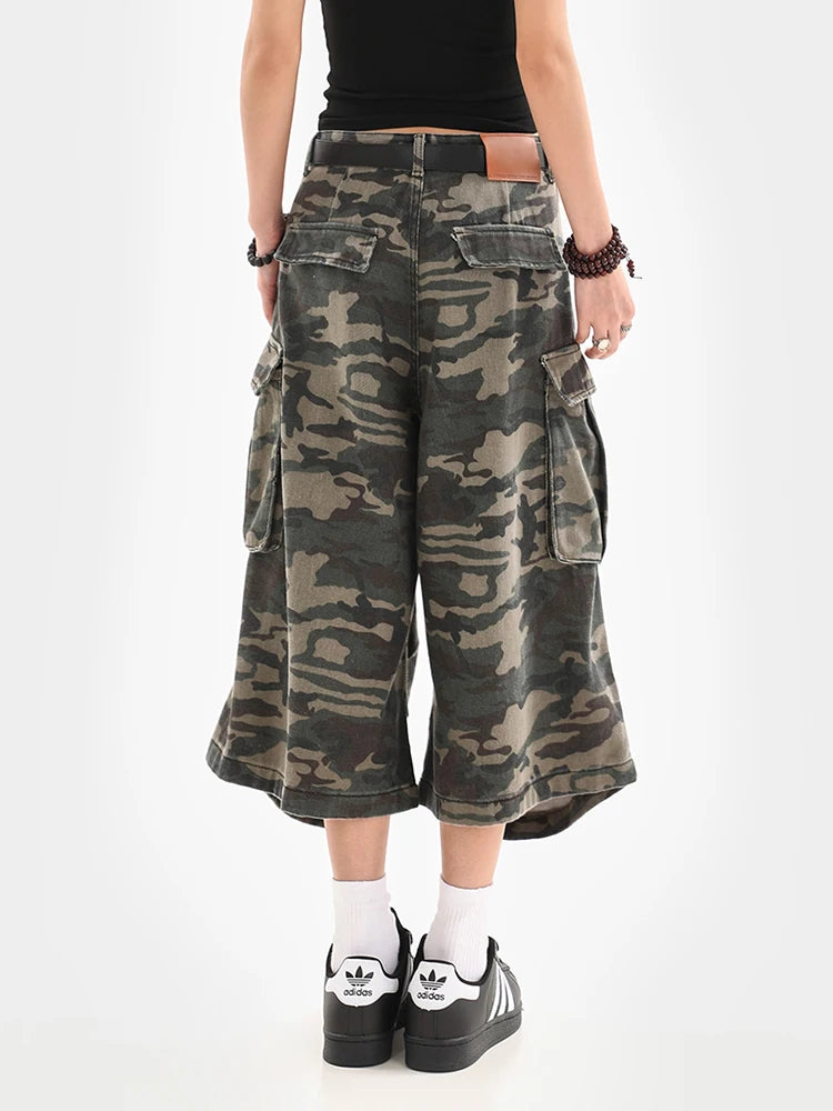 Summer Women Tomboy Camouflage Japanese Abi Jorts Jean Y2K 2000s Aesthetic Capri Pants Harajuku Denim High Street Goblin Core