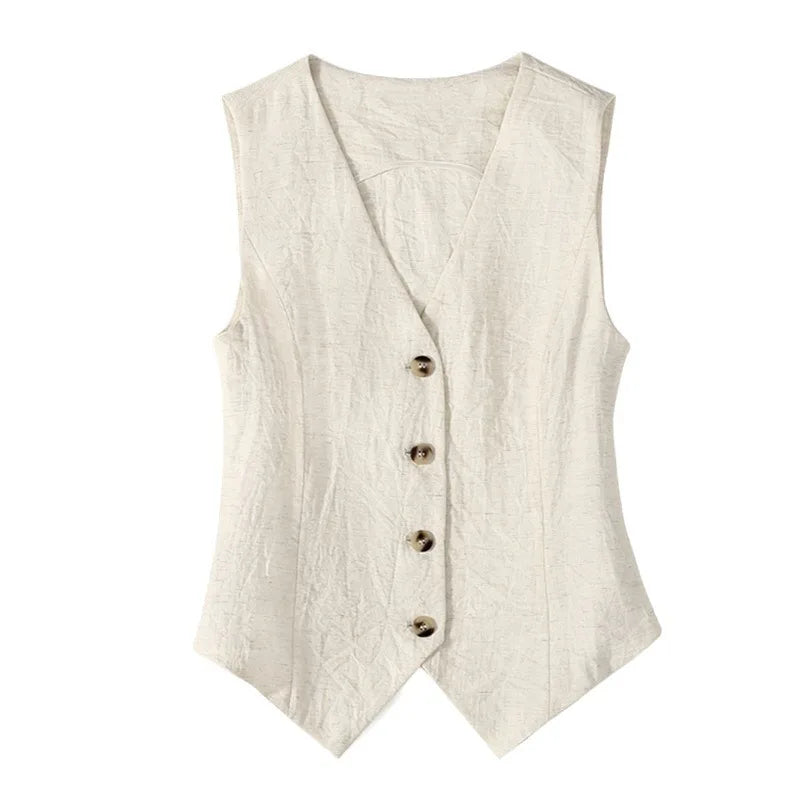 Linen waistcoat thin women's vest summer new high-end slim-fit short sleeveless suit V-neck vest clip