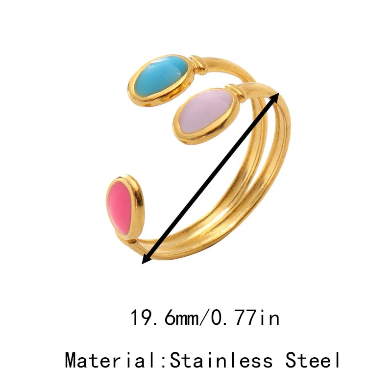 Boho Enamel Geometric Leaf Sunflower Open Rings Gold Plated Stainless Steel Rings For Women Aesthetic Couple Party Jewelry Gifts