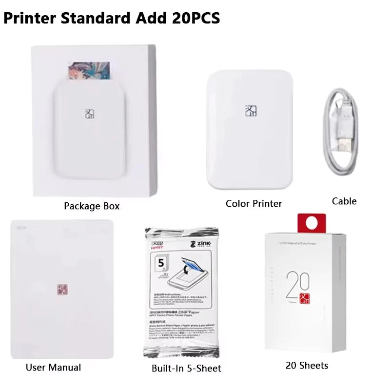 HPRT MT53 Color Photo Printer Pocket Printer 2x3 Inch Print Mini Printer Bluetooth Mobile Handheld HD Pocket Printing Machine