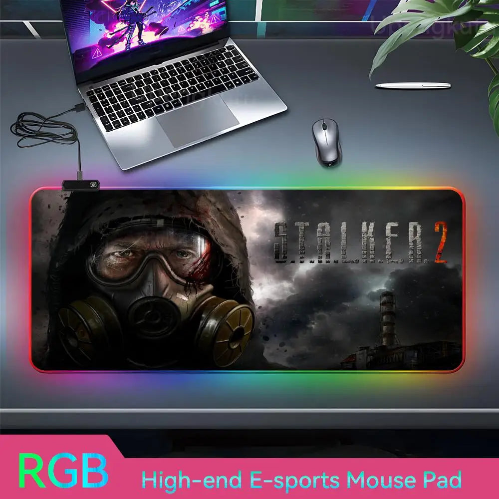 S_stalker 2 Mouse Pad RGB 3 mm Mouse Pad Rubber Mouse Pad LED Lamp Cute Desk Mat Anime Carpet Desk Led Mouse Pad Mouse Pad Gran