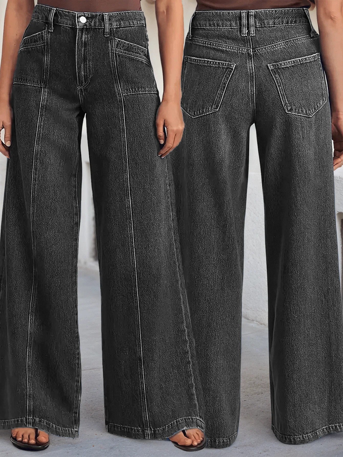 "Women’s Deep Blue Wide Leg Jeans - Stylish Denim Trousers for Comfort and Versatility