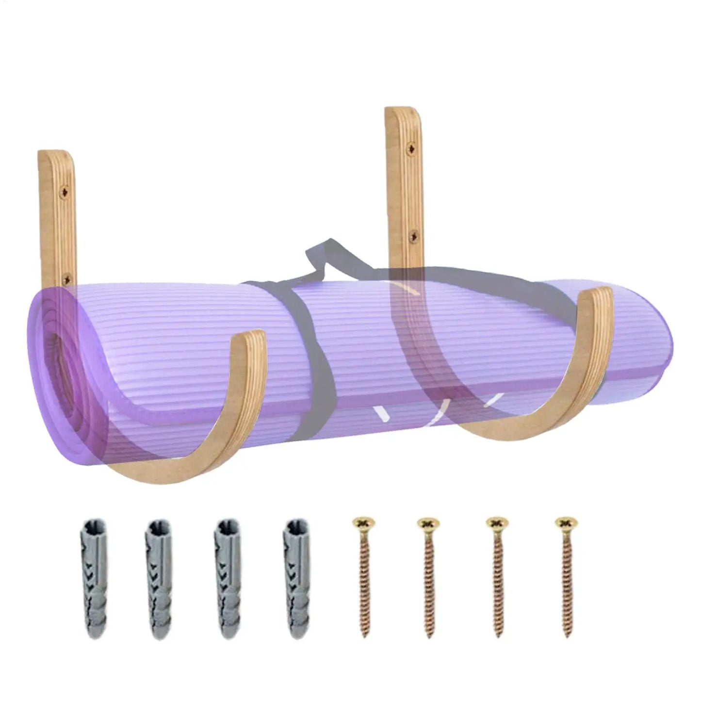 Yoga Mat Storage Rack 2PC Wooden With Screws Yoga Mat Wall Mount Storage Rack For Home Gym Indoor Exercise Fitness