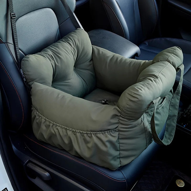 Dog Car Bed/Seat with Safety Belt - Non-Slip Pet Car Bed for Small Dogs, Washable Travel Carrier with Secure Straps for Safe Car