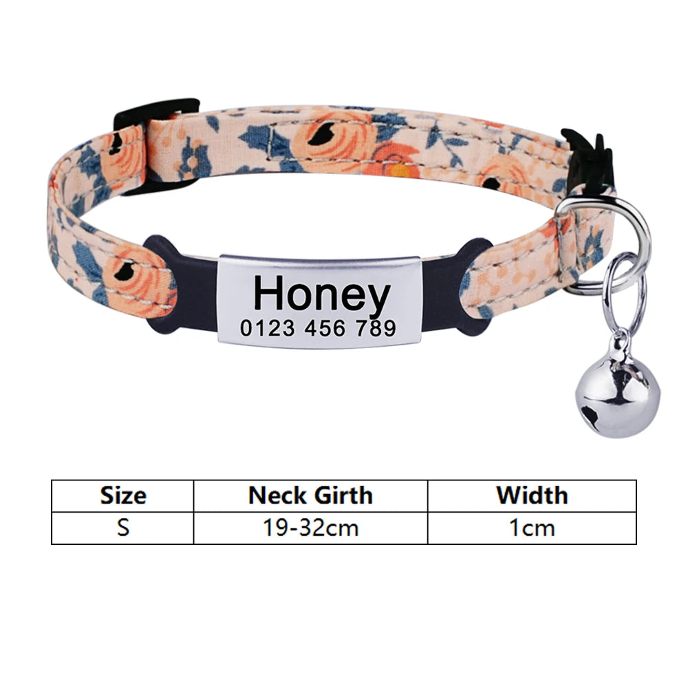 Personalized Nylon Flowers Summer Cat Collar Id Name Tag Collar Pet Products Small Fast Breakaway Unisex Kitten Supplies