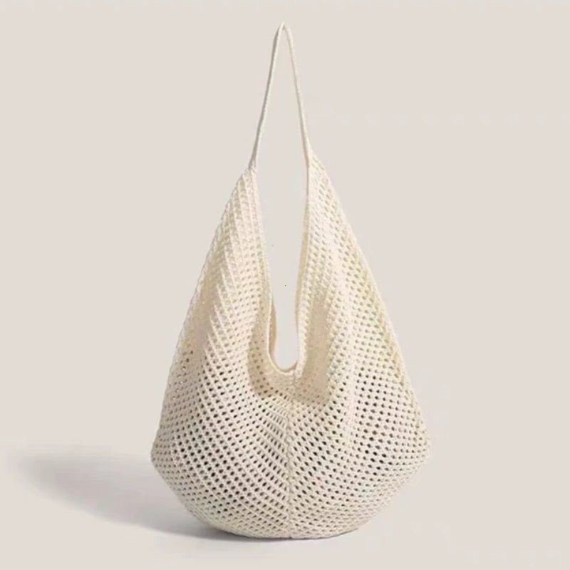 Fashion Women's Hollow Woven Shoulder Bags Large Capacity Knitting Underarm Bag Solid Crochet Tote Handbag Summer Mesh Beach Bag
