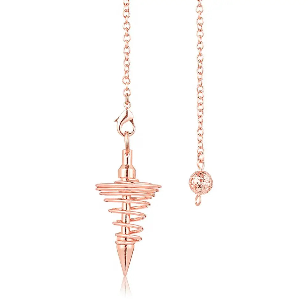 Fashion Jewelry New Rose Gold Dowsing Spiral Cone Pattern Healing Pyramid Pendule Reiki Amulet Reiki Pendulum Pendant
