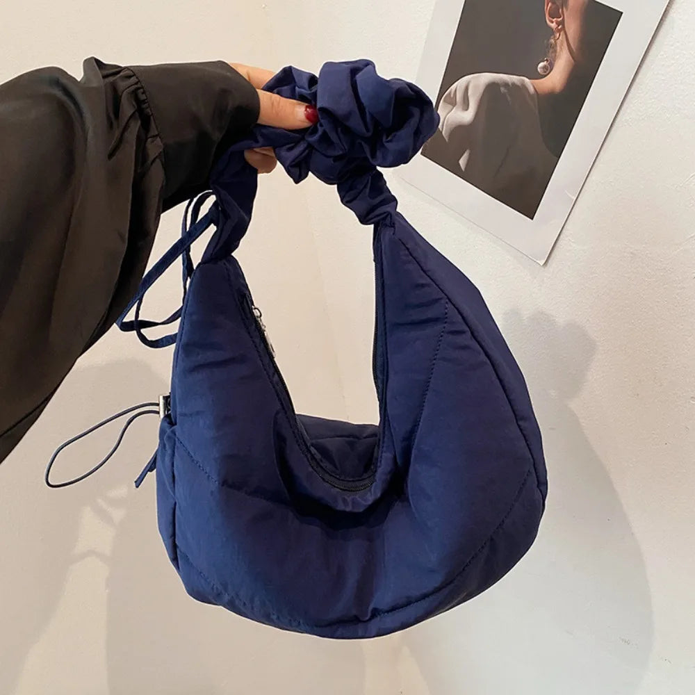 Fashionable Nylon Pleated Shoulder Bag Portable Drawstring Crossbody Bag Underarm Bag INS Korean Style Hand Bag Outdoor