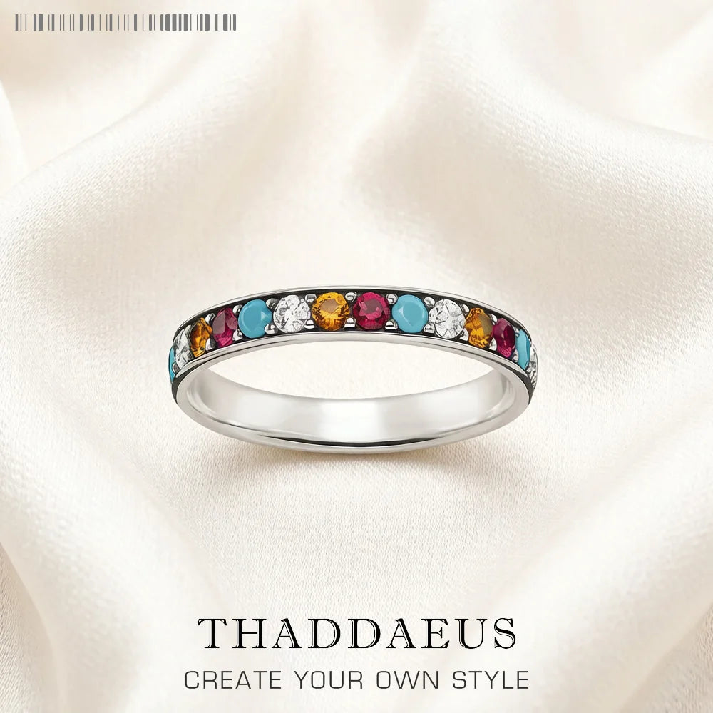 Ring Elegance Colourful Stones Europe Romantic Fine Jewelry For Women Brand New Real 925 Sterling Silver Gift