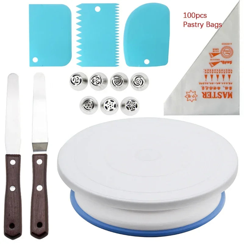 Cake Decorating Tools Kit Piping Tips Pastry Icing Bags Nozzles Cream Scrapers Turntable Baking Supplies кухонные принадлености