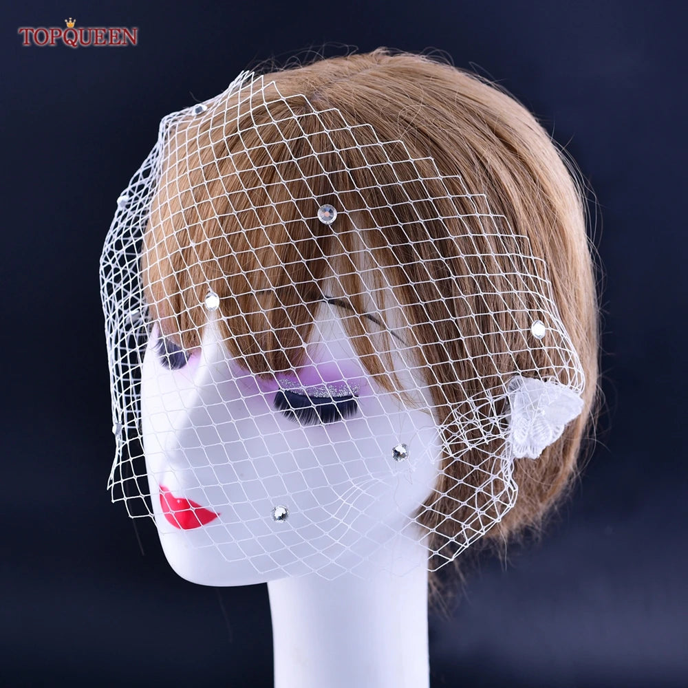 TOPQUEEN VA15 Russian Tulle Cage Veil White Crinoline Face Veil Headband Fascinator Cocktail Hats Bridal Hair Accessories