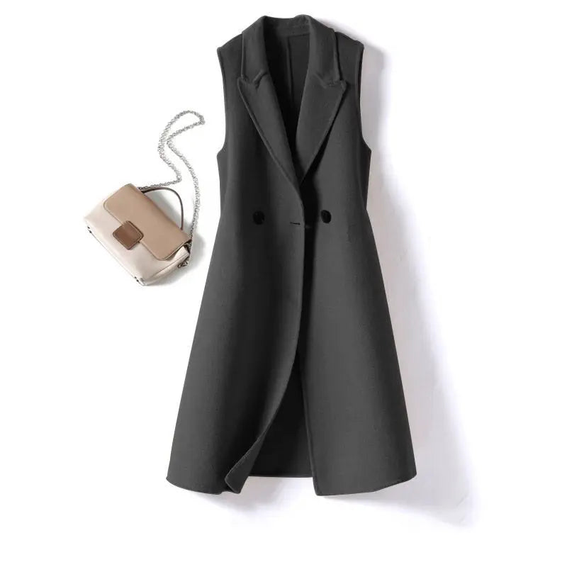 2025 Spring Autumn New Wool Vest Women Coat Sleeveless Oversized Tops Casual Waistcoat Korean Black Woolen Outwear Female