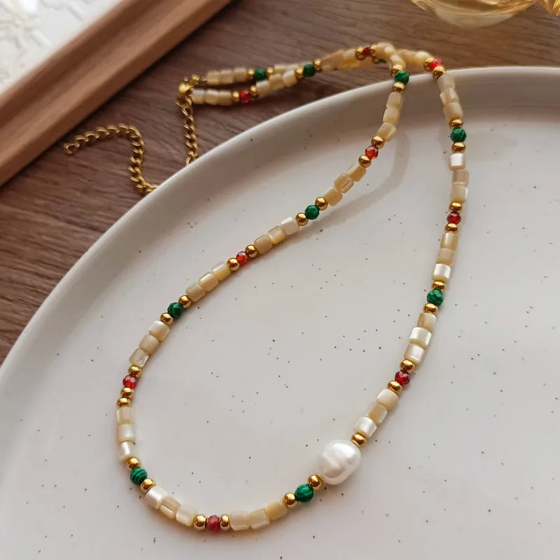 Light Luxury Color Beaded Splicing Necklaces High-end Freshwater Pearl Clavicle Necklace Stacked Design Jewelry Women Wholesale