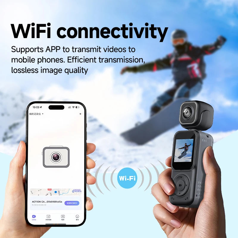 Handheld Dual Camera Action Camera with 1.5 Inch IPS Screen Supports Simultaneous Recording with WiFi And Mobile App Connection