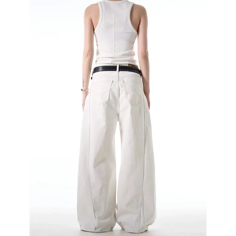 White Jeans Women Y2K Baggy Woman Vintage High Waisted Jeans Straight Streetwear Casual Loose Big Size Wide Leg Denim Pants
