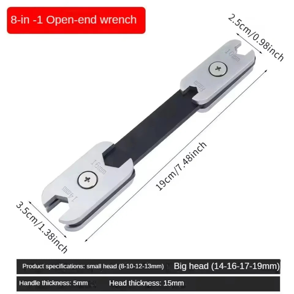 360° Rotatable 8-in-1 Adjustable Wrench with Dual Hex/Open Ends – Ergonomic Grip for Professional Automotive & Industrial Use