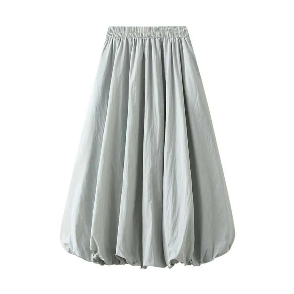 Elasticated Waist Skirt Elastic High Waist Bubble Maxi Skirt with Ankle-length Lantern Design Solid Color A-line for Spring