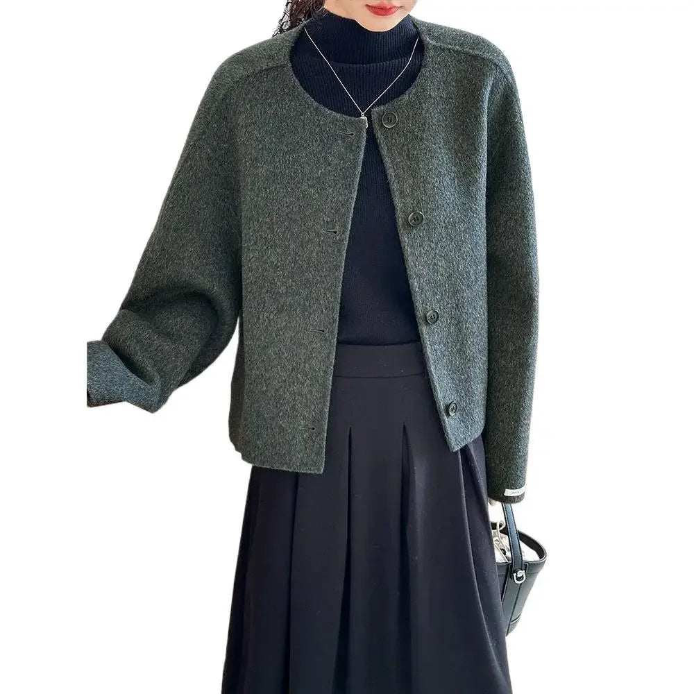 Loose Women's Jacket Grey Smoke New Autumn Winter Fashion Short Style Coat Casual Chic Style Chinese Brand Women's Outerwear