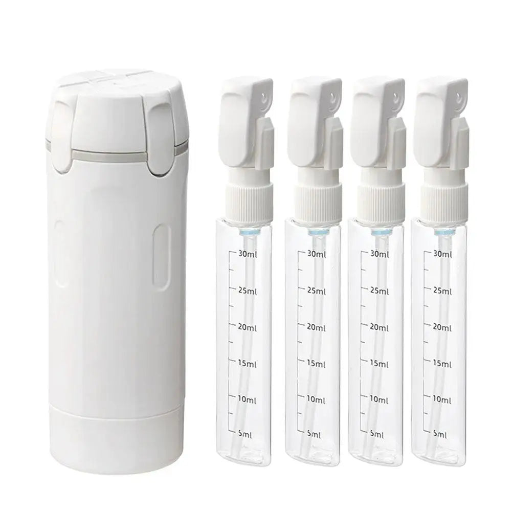 Travel Dispenser Storage Bottle With 4*30ml Inner Bottles - Leakproof Portable Refillable For Shampoo Conditioner Lotion Toner