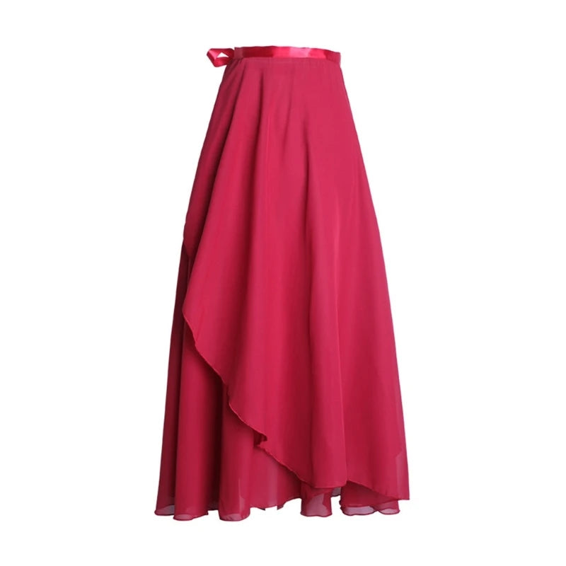 Women Ballet Dance Skirt Asymmetric Long Dance Skirt Wrap Skirt with Tie Waist Skate Over Scarf Skirt Dancewear