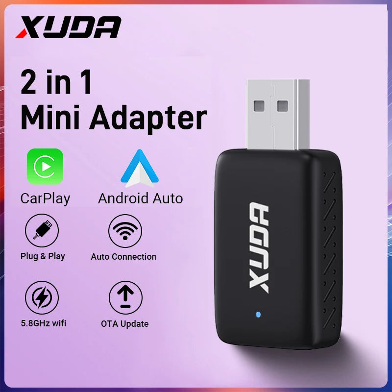 Wired to Wireless CarPlay and Android Auto 2in1 Mini Box 5GHz WiFi5 Transmission Speed Plug and Play Fashionable and Portable