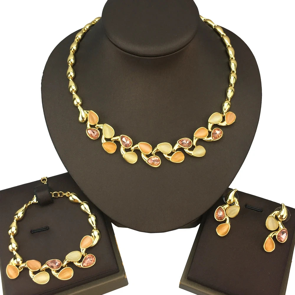 Dubai Fine Jewelry Beautiful Colored Stone Jewelry Sets for Women Bridal Wedding FHK16602