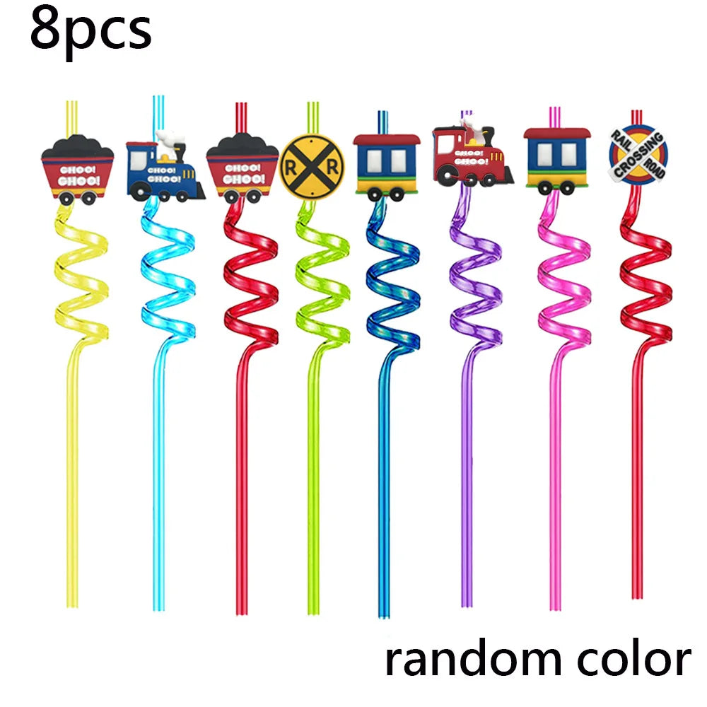 Train Party Supplies Drinking Straws Temporary Tattoos Keychains Slap Bracelets Stickers Goodie Bag Transportation Birthday Gift