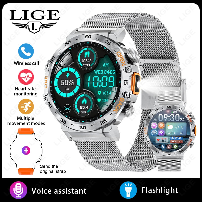 2025 Smart Watch Men 360*360 AMOLED HD Screen Waterproof Sports Fitness Watches Flashlight New Men Smartwatch For Andrio IOS