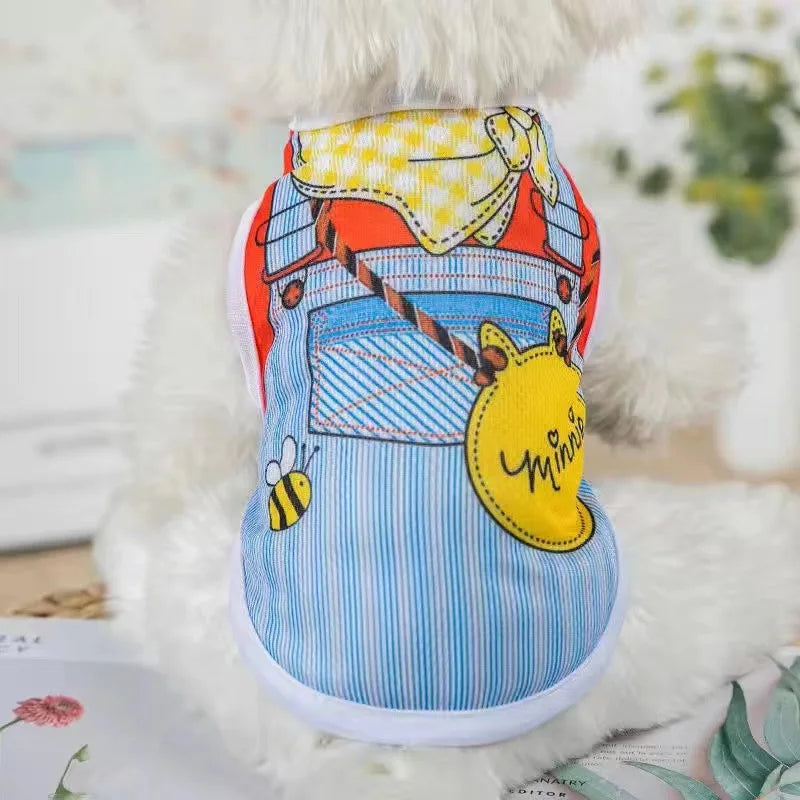 Cartoon Print Pet Clothes for Small Dogs Summer Quick Drying Kitten T Shirt Non Wrinkle Yorkshire Vest Colorfast Pet Clothing