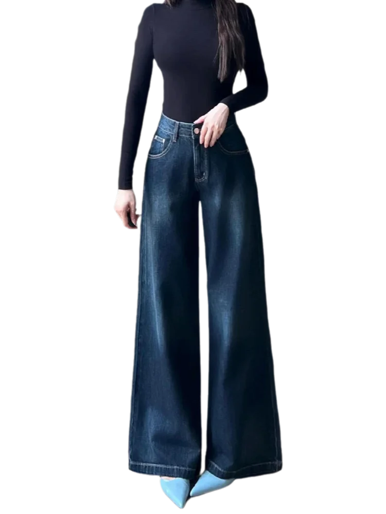 Fashion Street Casual Woman Jeans Autumn New High Waist Loose Women Jeans Simple Basic Slim Straight Leg Pants Female Chicly