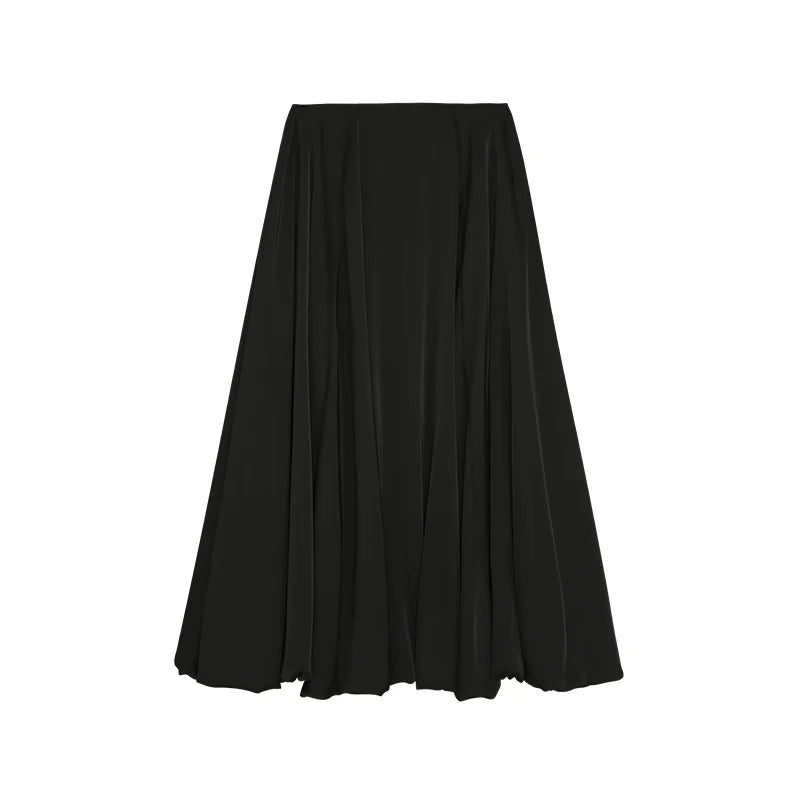 Balloon Skirt Long Women Satin Vintage Loose High Waist A-line Maxi Bubble Skirt Office Lady Elegant Female Y2K Streetwear