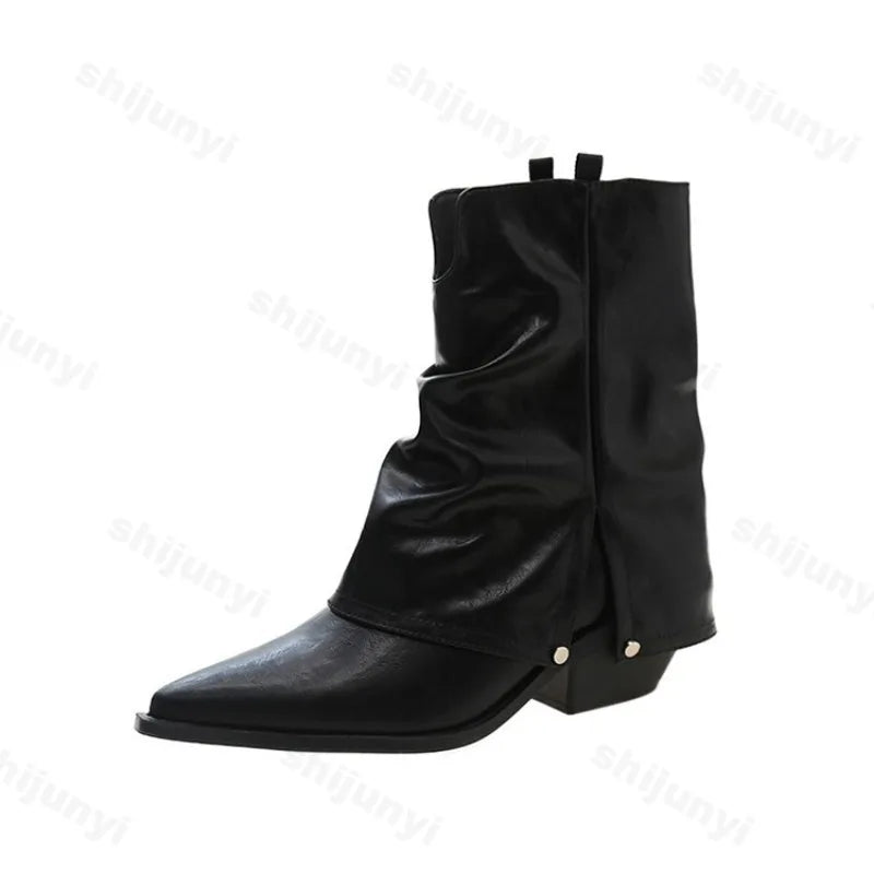 Women's Boots 2025 Autumn New Fashion Retro Pointed Toe Female Ankle Boots Synthetic Leather Outdoor Anti Slip Boots Botas Mujer