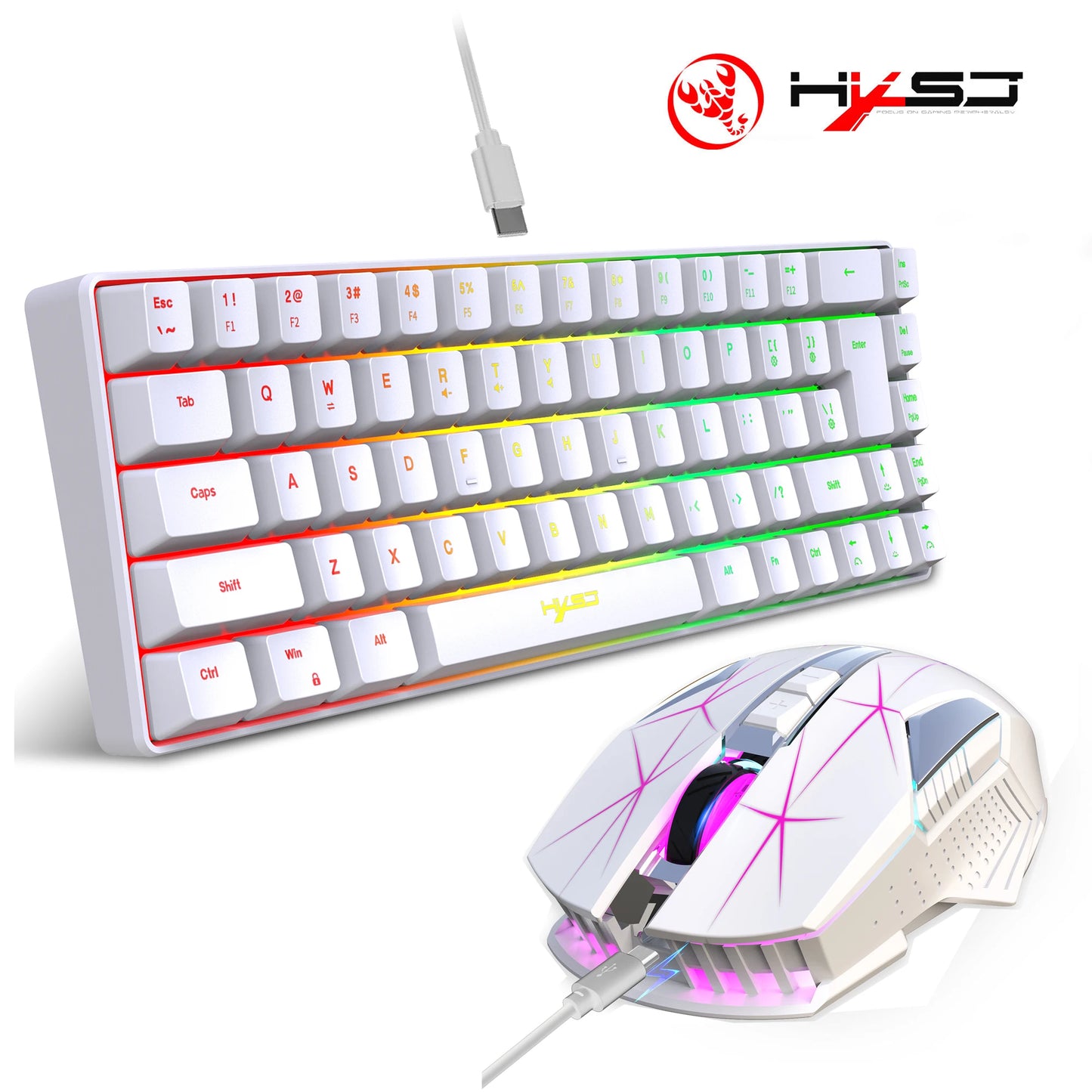 68-key gaming keyboard and mouse kit RGB backlit portable game wired membrane keyboards wireless mice mause for Home office